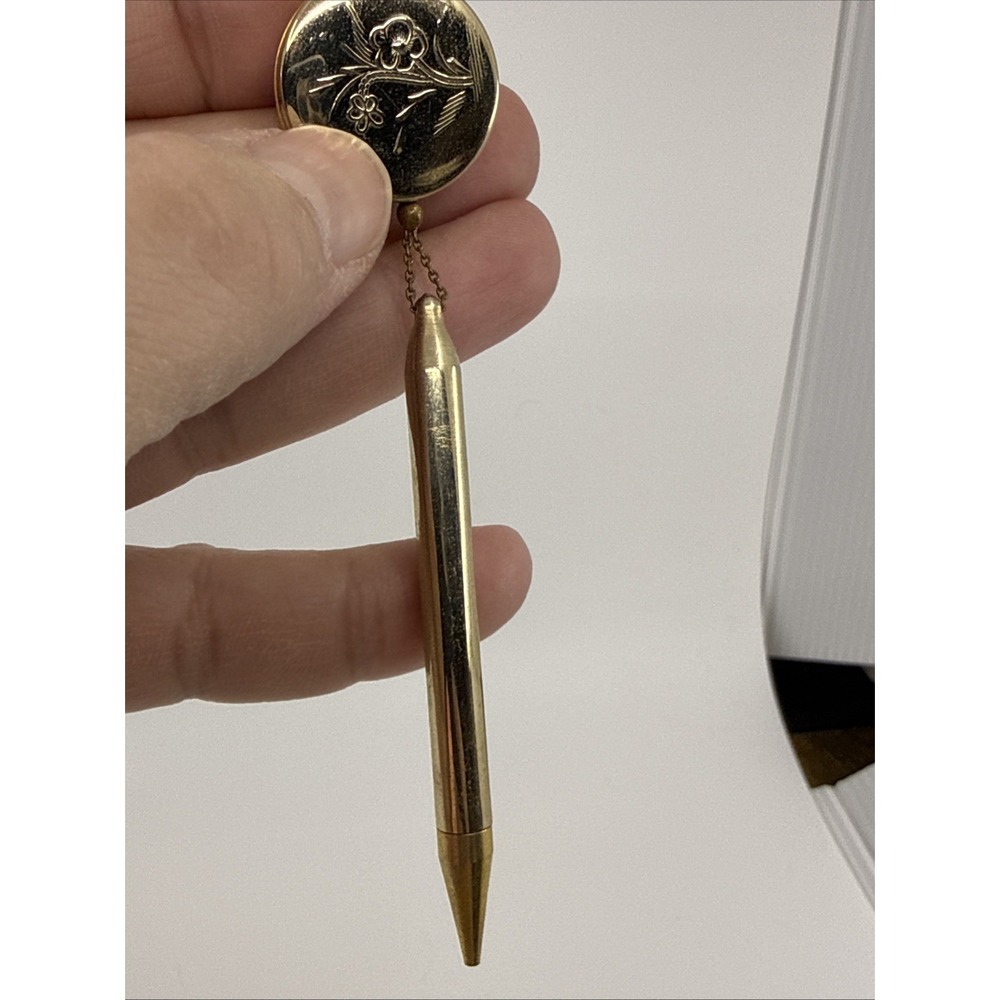 Gold Tone Mechanical Pencil Retractable Floral Pin Brooch Vtg‎